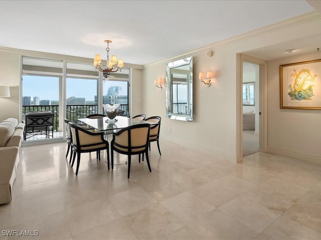 4651 Gulf Shore Blvd N Unit 1605, Naples, FL 34103 - dining space featuring crown molding and a chandelier