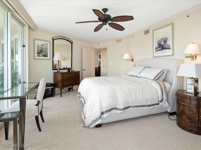 4651 Gulf Shore Blvd N Unit 1605, Naples, FL 34103 - bedroom with light colored carpet, crown molding, and ceiling fan
