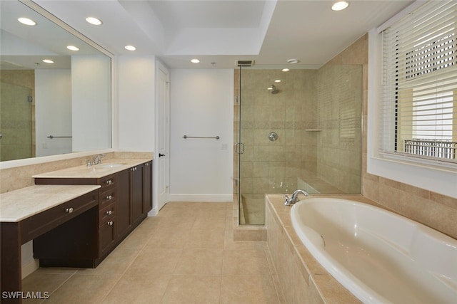 24011 Via Castella Dr Unit 2402, Bonita Springs, FL 34134 - full bath featuring a garden tub, recessed lighting, vanity, tile patterned floors, and a shower stall