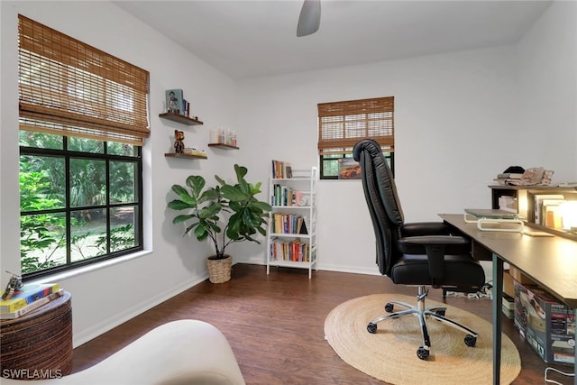 3110 10th Ave SE, Naples, FL 34117 - office area featuring wood finished floors and a ceiling fan
