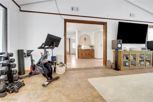 3110 10th Ave SE, Naples, FL 34117 - workout room featuring vaulted ceiling and tile patterned flooring