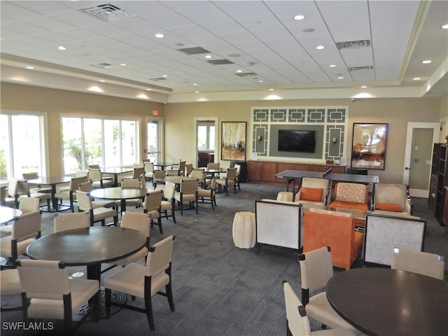 11775 Avingston Ter, Fort Myers, FL 33913 - dining area with dark colored carpet and a paneled ceiling