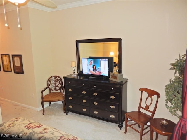 11775 Avingston Ter, Fort Myers, FL 33913 - sitting room with light colored carpet, ornamental molding, and a ceiling fan