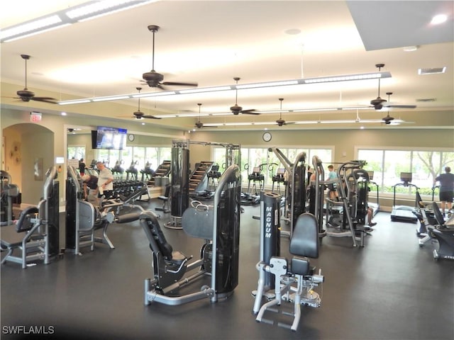 11775 Avingston Ter, Fort Myers, FL 33913 - exercise room with ceiling fan and arched walkways