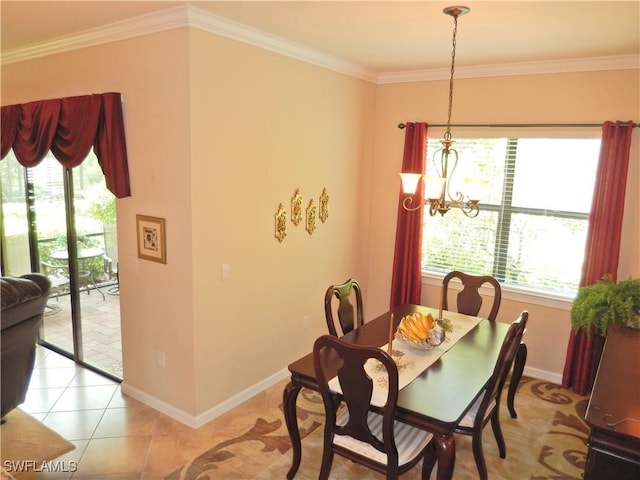 11775 Avingston Ter, Fort Myers, FL 33913 - dining area with a chandelier, crown molding, and light tile patterned floors
