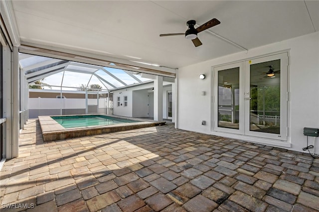 465 Donora Blvd, Fort Myers Beach, FL 33931 - view of patio / terrace with ceiling fan, french doors, and a lanai