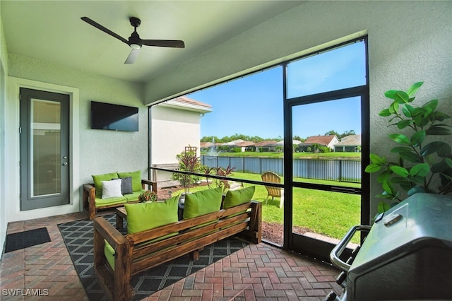 3387 Pilot Cir, Naples, FL 34120 - sunroom / solarium with ceiling fan and a residential view