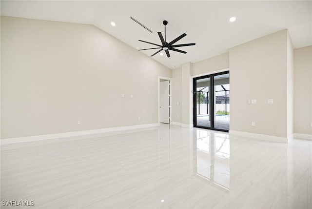 1117 SW Trafalgar Pkwy, Cape Coral, FL 33991 - unfurnished room with lofted ceiling, recessed lighting, and ceiling fan