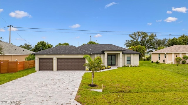 1328 SW 22nd Pl, Cape Coral, FL 33991 - view of front of house featuring stucco siding, decorative driveway, an attached garage, french doors, and roof with shingles