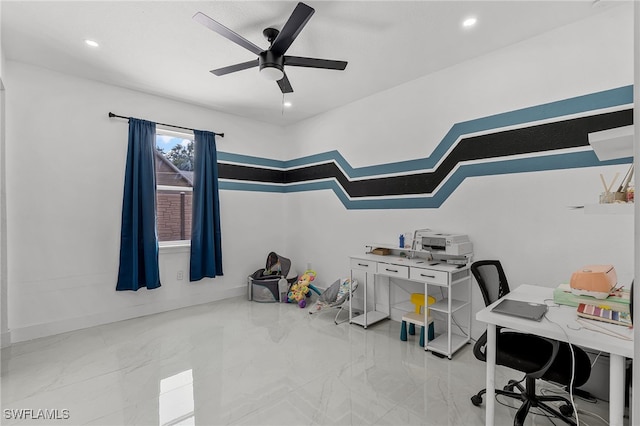 4868 Chisholm Park Trl, Saint Cloud, FL 34771 - office space with ceiling fan, marble finish floors, and recessed lighting