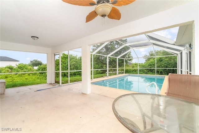 3213 22nd St SW, Lehigh Acres, FL 33976 - swimming pool with a patio, a ceiling fan, and a lanai