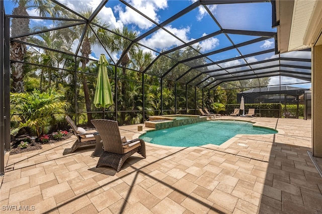 19332 La Serena Dr, Estero, FL 33967 - view of pool featuring a patio, a pool with connected hot tub, and a lanai