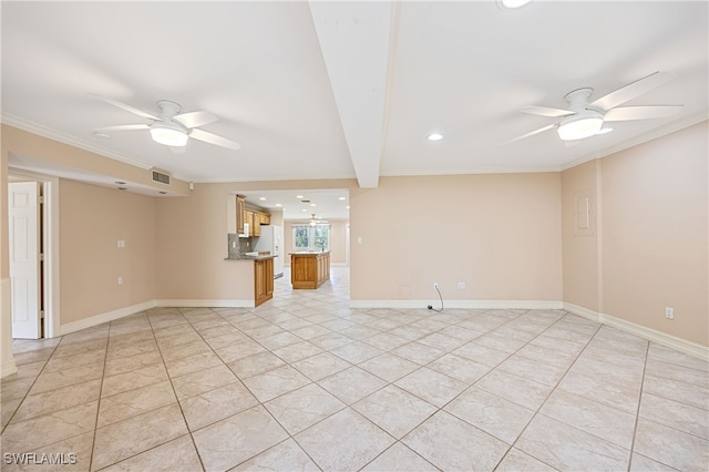 1120 Ridge St, Naples, FL 34103 - unfurnished living room with a ceiling fan, ornamental molding, light tile patterned floors, and recessed lighting