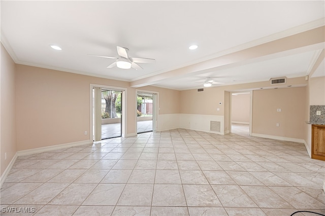 1120 Ridge St, Naples, FL 34103 - unfurnished room with ceiling fan, ornamental molding, light tile patterned flooring, and recessed lighting
