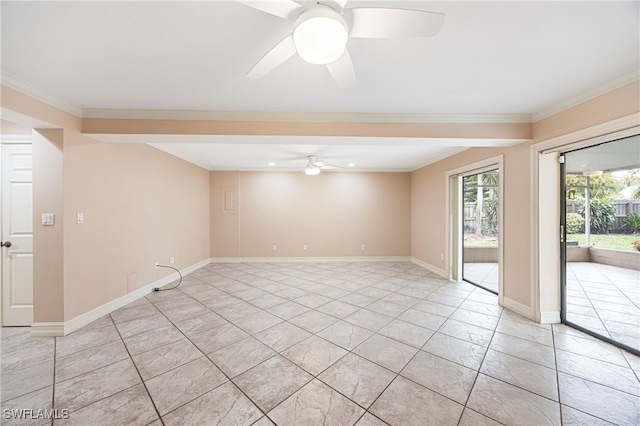 1120 Ridge St, Naples, FL 34103 - unfurnished room featuring a ceiling fan, ornamental molding, light tile patterned flooring, and recessed lighting