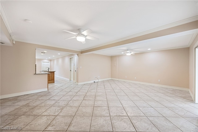 1120 Ridge St, Naples, FL 34103 - spare room featuring ceiling fan, crown molding, recessed lighting, a smoke detector, and light tile patterned floors