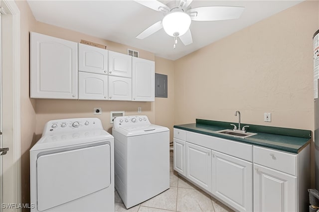 1120 Ridge St, Naples, FL 34103 - washroom with cabinet space, separate washer and dryer, a ceiling fan, electric panel, and light tile patterned floors