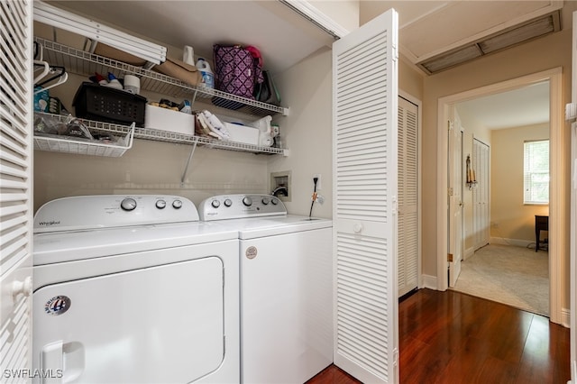 13660 Abbey Dr Unit 1, Fort Myers, FL 33919 - laundry room with washing machine and clothes dryer and dark wood-type flooring