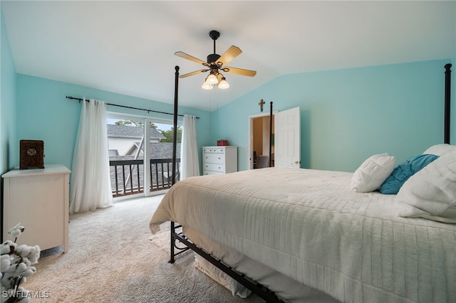 13660 Abbey Dr Unit 1, Fort Myers, FL 33919 - bedroom with access to outside, vaulted ceiling, carpet, and a ceiling fan