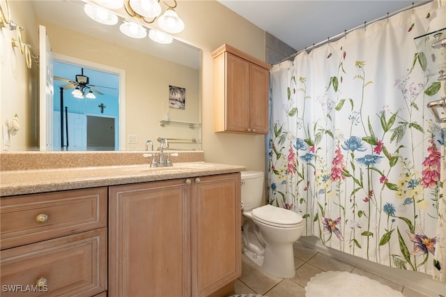 13660 Abbey Dr Unit 1, Fort Myers, FL 33919 - full bath featuring tile patterned floors, vanity, a ceiling fan, and a shower with curtain