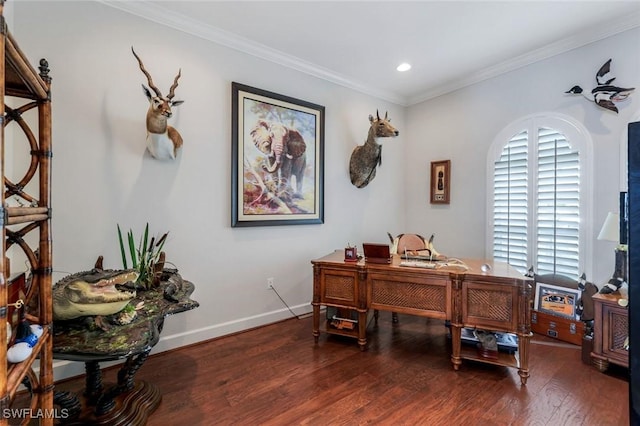 9380 Slate Ct, Naples, FL 34120 - office space with wood finished floors, ornamental molding, and recessed lighting