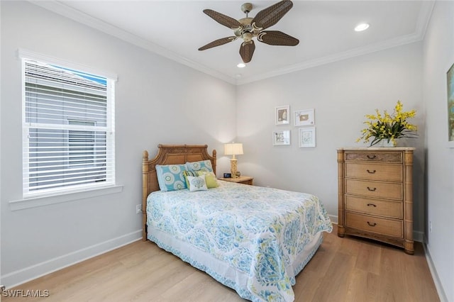 9380 Slate Ct, Naples, FL 34120 - bedroom with wood finished floors, recessed lighting, ornamental molding, and a ceiling fan