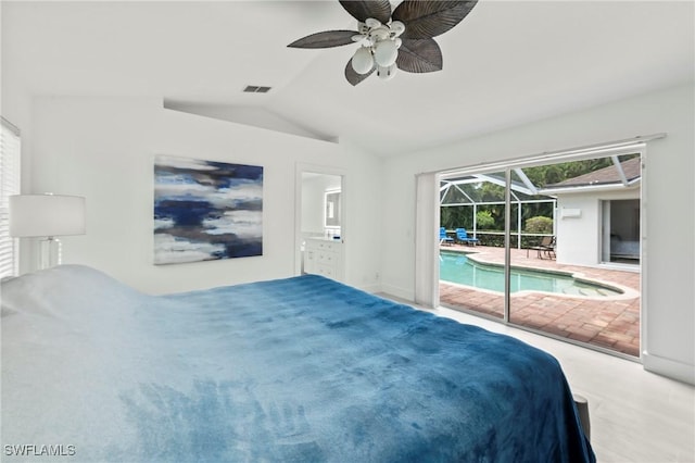 2050 Terrazzo Ln, Naples, FL 34104 - bedroom featuring a sunroom, access to outside, lofted ceiling, and a ceiling fan