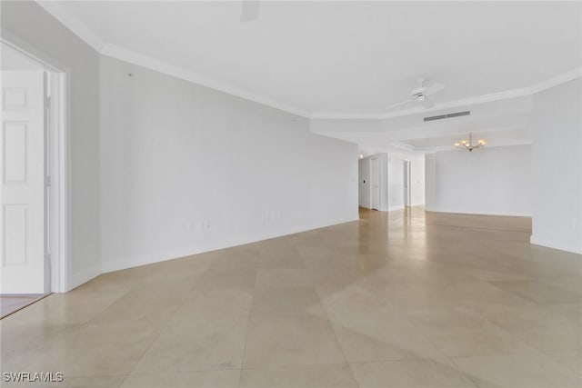 7117 Pelican Bay Blvd Unit 1801, Naples, FL 34108 - tiled empty room with ornamental molding, a chandelier, and ceiling fan