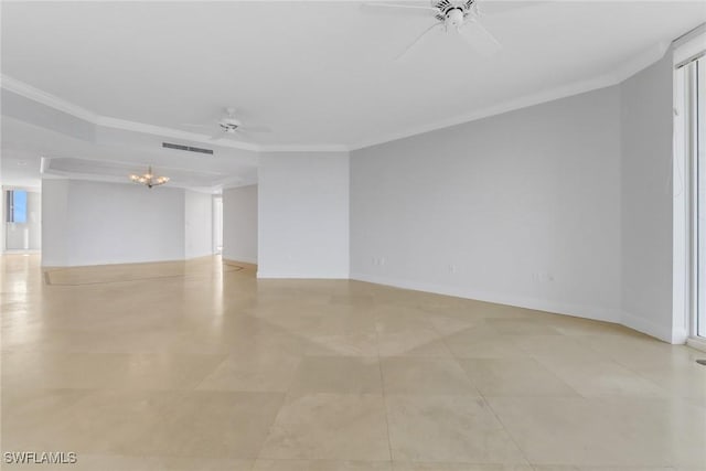 7117 Pelican Bay Blvd Unit 1801, Naples, FL 34108 - empty room featuring a ceiling fan, crown molding, and a chandelier