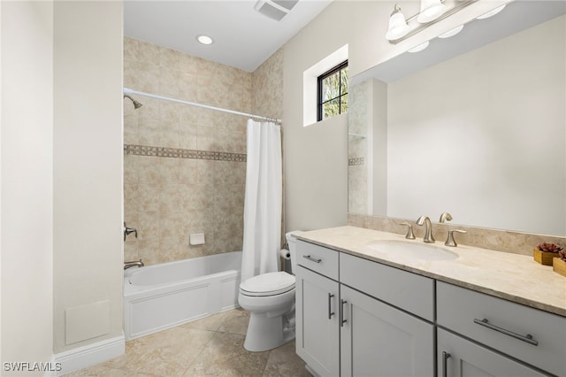 15140 Palmer Lake Cir Unit 201, Naples, FL 34109 - full bathroom featuring shower / bathtub combination with curtain, vanity, and tile patterned floors