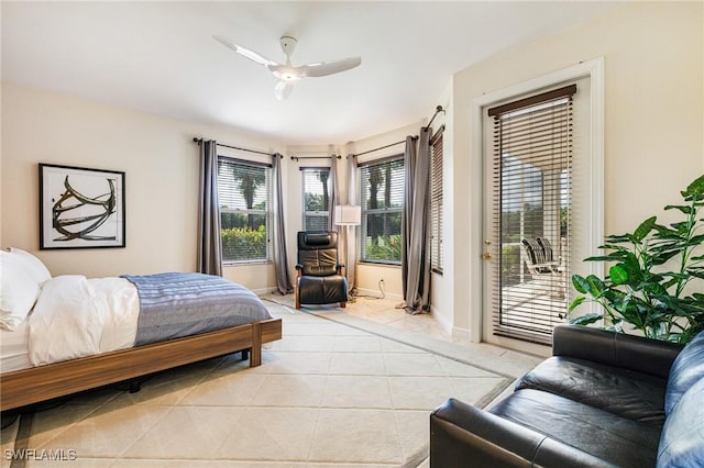 4780 Shinnecock Hills Ct Unit 102, Naples, FL 34112 - bedroom with light tile patterned floors, access to outside, and ceiling fan