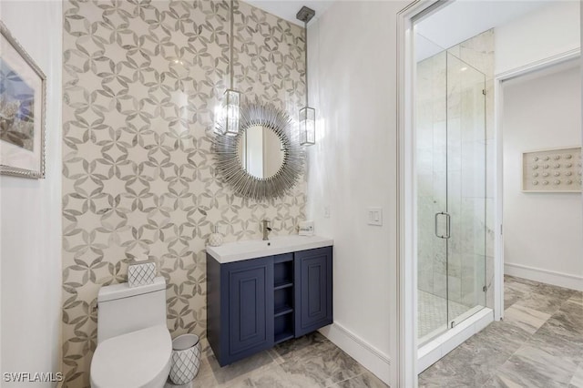 309 Neapolitan Way, Naples, FL 34103 - full bath with vanity, a shower stall, and marble look tiles