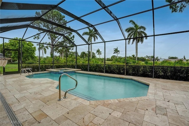 4582 Fairloop Run, Lehigh Acres, FL 33973 - view of pool with a patio area, a pool with connected hot tub, and a lanai