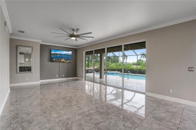 4582 Fairloop Run, Lehigh Acres, FL 33973 - unfurnished room with ornamental molding, ceiling fan, and marble finish floors