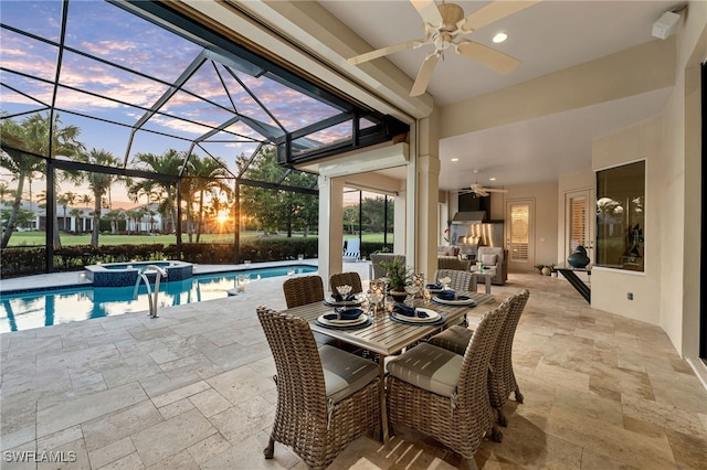 3262 Sedge Pl, Naples, FL 34105 - view of patio with a ceiling fan, a pool with connected hot tub, outdoor dining area, and a lanai