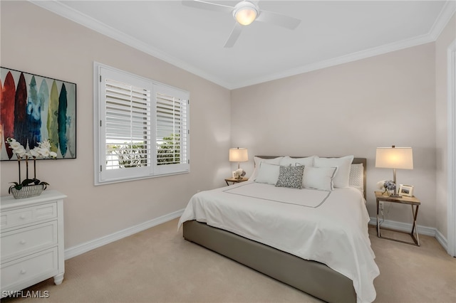 3262 Sedge Pl, Naples, FL 34105 - bedroom featuring light colored carpet, ornamental molding, and a ceiling fan