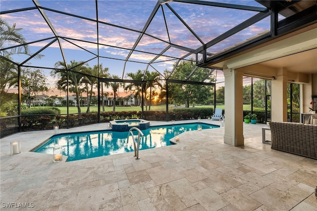 3262 Sedge Pl, Naples, FL 34105 - view of pool featuring a patio area, a pool with connected hot tub, and glass enclosure