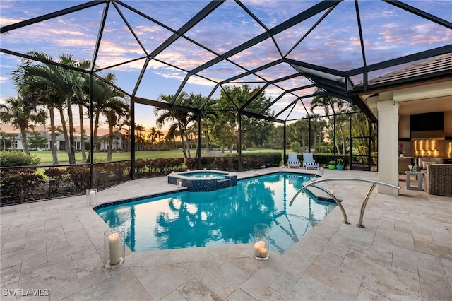 3262 Sedge Pl, Naples, FL 34105 - view of pool featuring a patio, a pool with connected hot tub, and glass enclosure