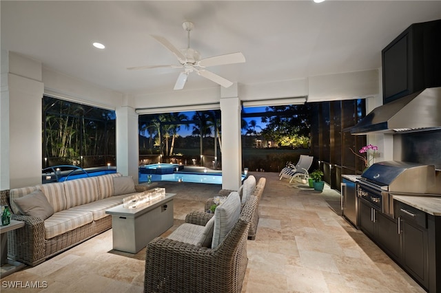 3262 Sedge Pl, Naples, FL 34105 - view of patio / terrace featuring exterior kitchen, a ceiling fan, a pool with connected hot tub, and an outdoor living space