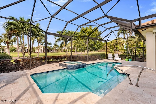 3262 Sedge Pl, Naples, FL 34105 - view of swimming pool with a patio, a pool with connected hot tub, and glass enclosure