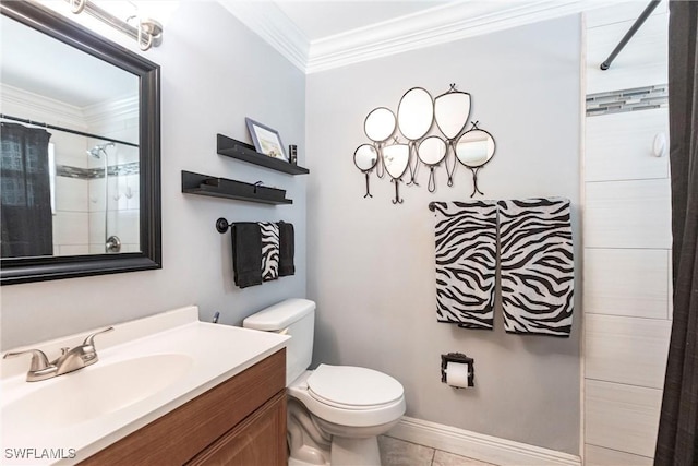 401 NE 14th Pl, Cape Coral, FL 33909 - bathroom featuring crown molding, vanity, a shower with curtain, and tile patterned flooring
