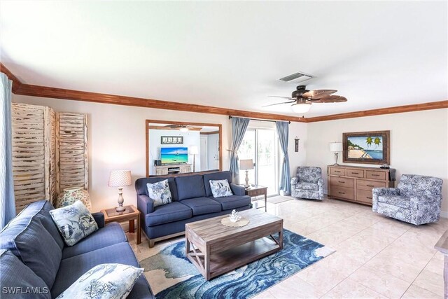 401 NE 14th Pl, Cape Coral, FL 33909 - living area with a ceiling fan and ornamental molding