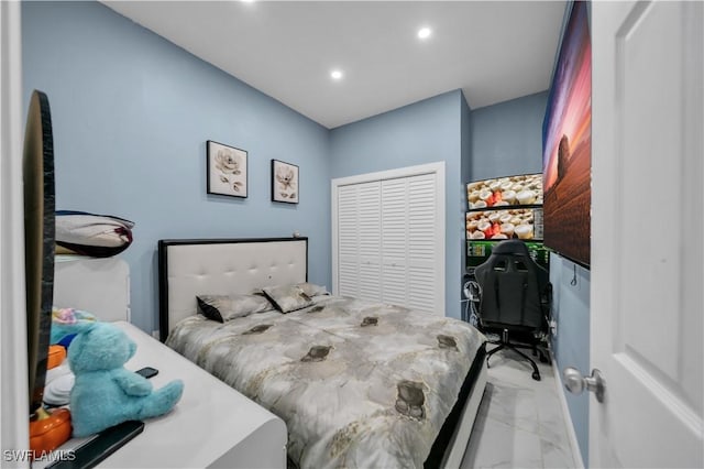 1421 SW 13th Ter, Cape Coral, FL 33991 - bedroom featuring light marble finish floors and recessed lighting
