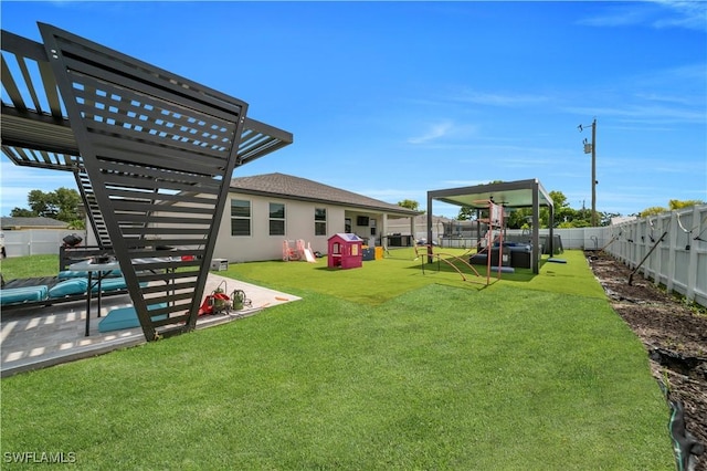 1421 SW 13th Ter, Cape Coral, FL 33991 - fenced backyard featuring a playground and a pergola