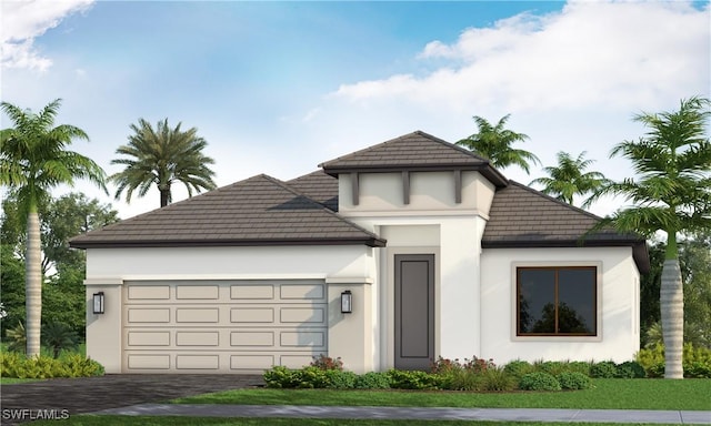 4088 Pegasus Way, Naples, FL 34120 - view of front of property featuring stucco siding, asphalt driveway, a garage, and a tile roof