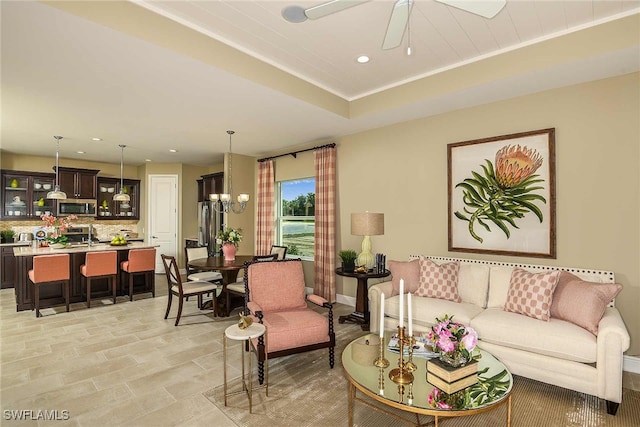 4088 Pegasus Way, Naples, FL 34120 - living room featuring ornamental molding, a ceiling fan, and recessed lighting
