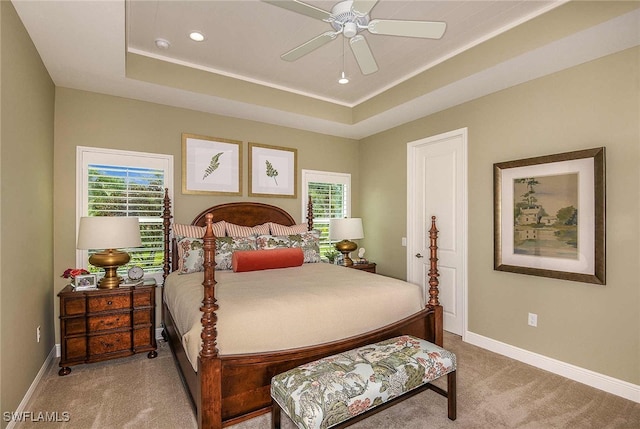 4088 Pegasus Way, Naples, FL 34120 - bedroom with carpet, a tray ceiling, recessed lighting, and ceiling fan