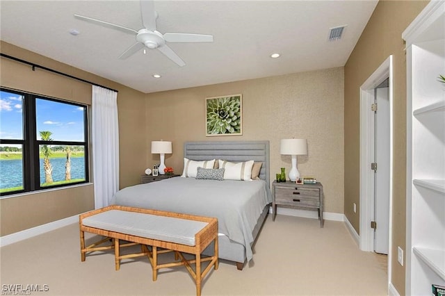 4563 Centaurus Cir, Naples, FL 34120 - bedroom with light colored carpet, recessed lighting, and a ceiling fan