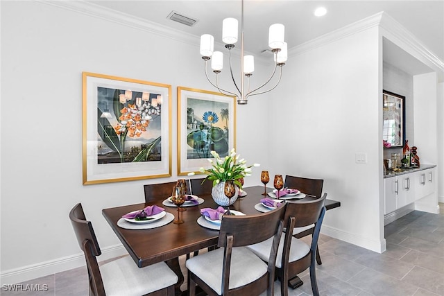 4577 Centaurus Cir, Naples, FL 34120 - dining space featuring a chandelier, ornamental molding, and light tile patterned floors