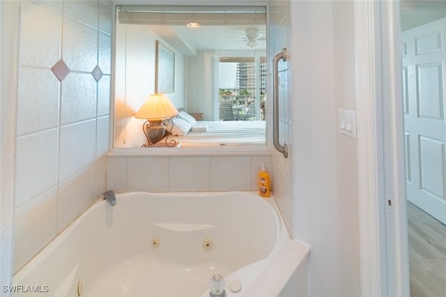 8771 Estero Blvd Unit 406, Fort Myers Beach, FL 33931 - bathroom with a jetted tub and a ceiling fan